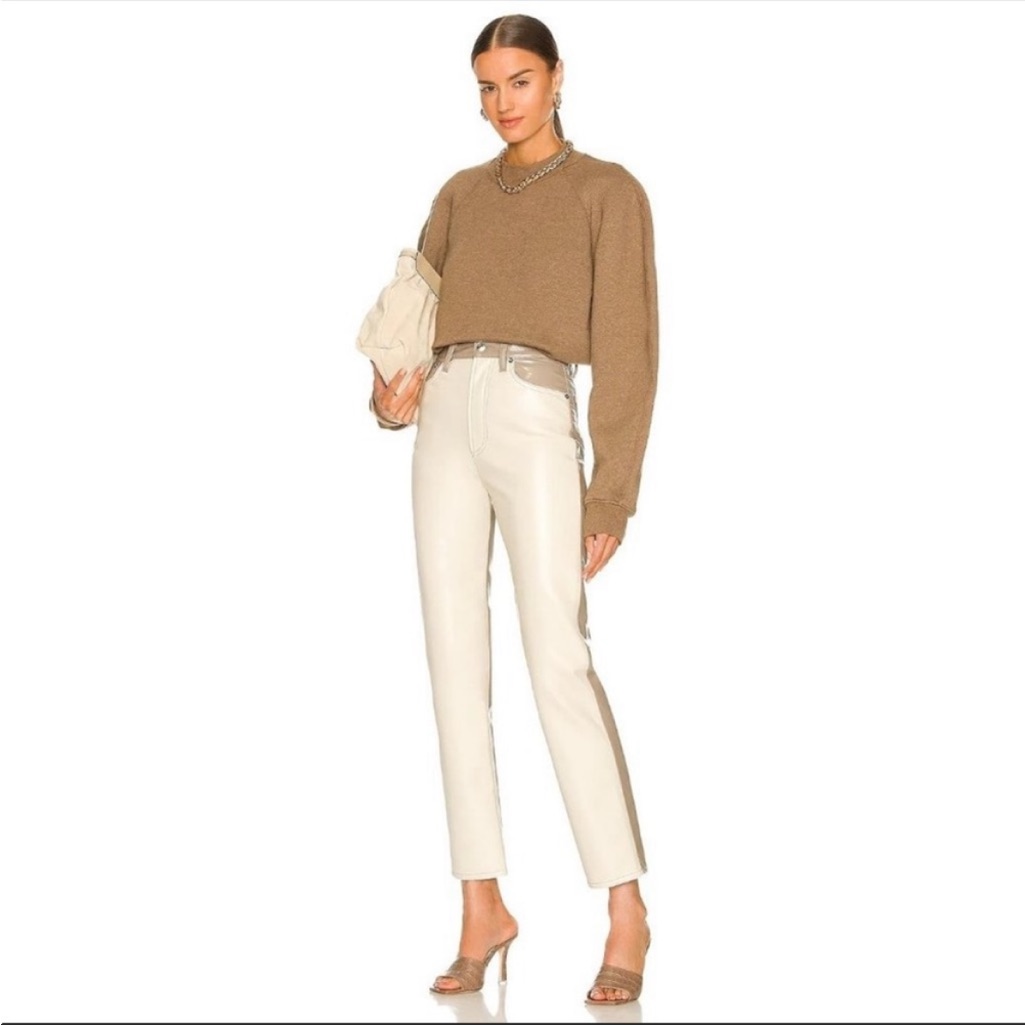 Agolde Paneled 90s Pinched Waist Powder Quail Leather Pants New With Tag Size 30